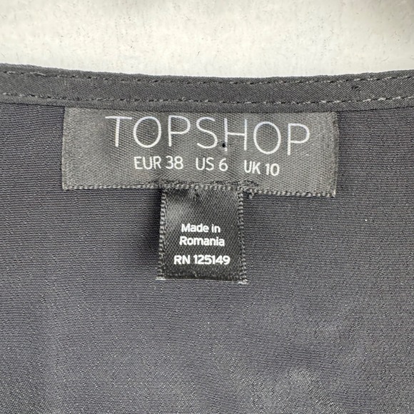 Topshop Black Tie Front Blouse Long Sleeve V Neck Career Party Top Size US 6 - Picture 3 of 8
